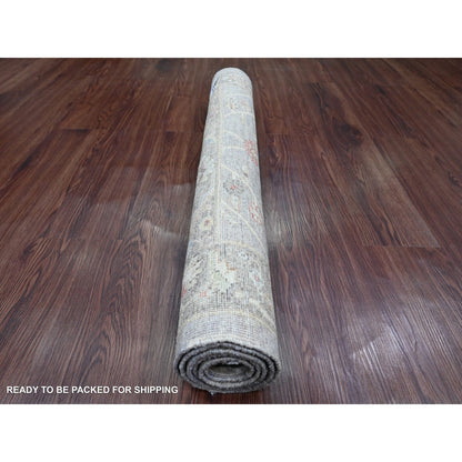 3'1"X4'9" Gray Afghan Peshawar Heris Design Hand Knotted Pure Wool Rug