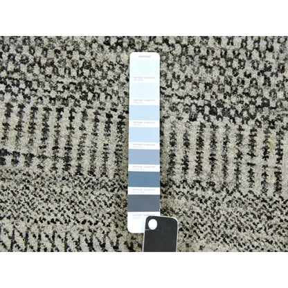 3'X4'10" Stone Eagle Gray Undyed Wool Grass Design Hand Knotted Rug