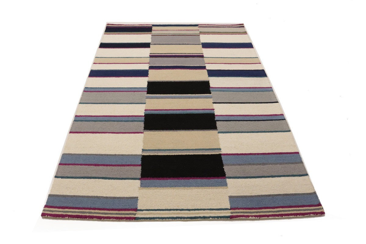 Kids Room Modern Rug Multicolor Stripes 5X8 Hand-Tufted Contemporary Wool Carpet