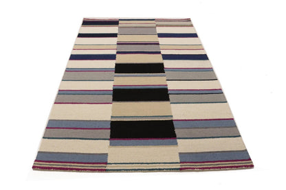 Kids Room Modern Rug Multicolor Stripes 5X8 Hand-Tufted Contemporary Wool Carpet