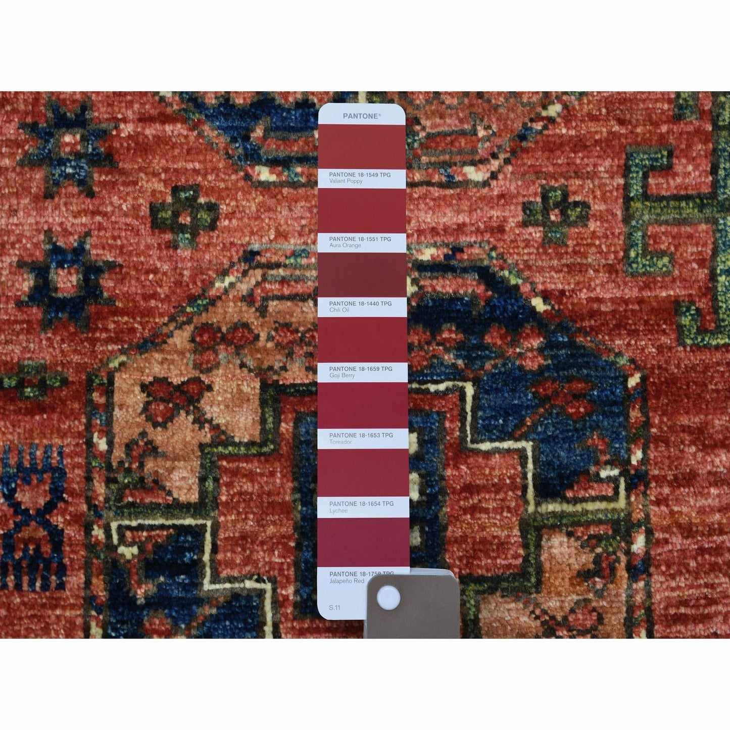 Rug 2'1"x2'10" Coral Red Natural Dyes Afghan Ersari Hand Knotted Wool