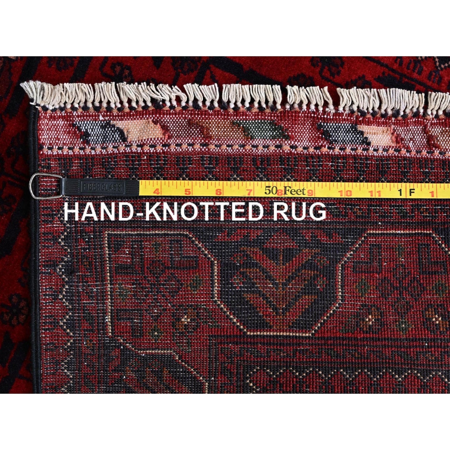 2'7"X3'10" Red Hand Knotted Afghan Khamyab Geometric Design Wool Sample Rug