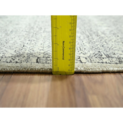 8'2"X10' Ivory Repetitive Tree Design Natural Wool Hand Knotted Rug