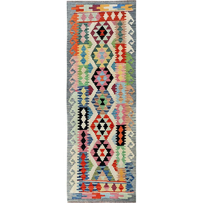 2'9"X8'3" Colorful Afghan Kilim 100% Wool Rug Flat Weave Hand Woven Runner