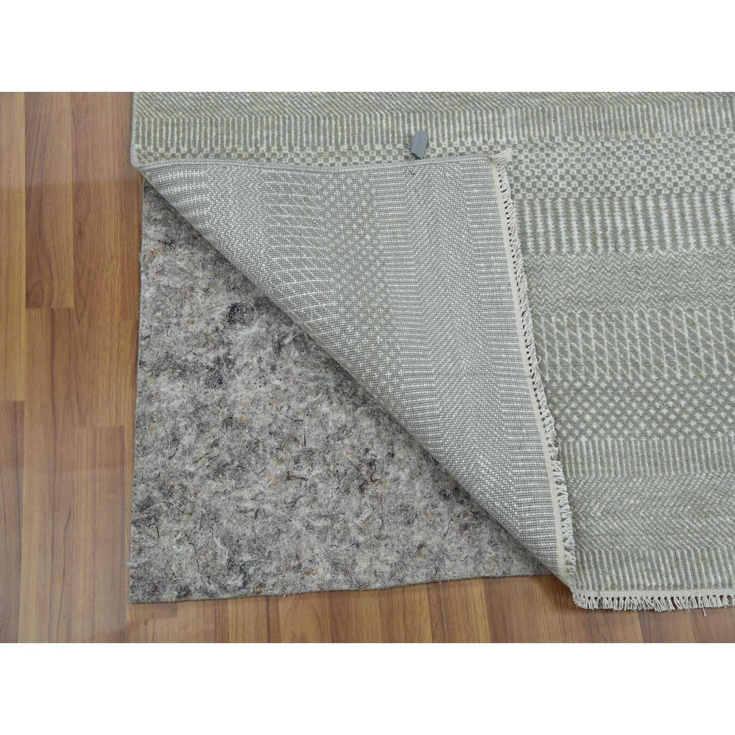 3'x5'3" Battleship Gray Grass Design Wool and Silk Hand Knotted Rug
