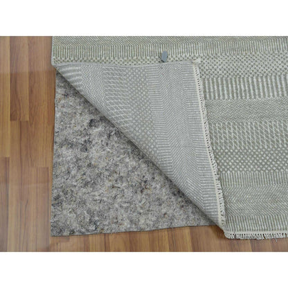 3'x5'3" Battleship Gray Grass Design Wool and Silk Hand Knotted Rug