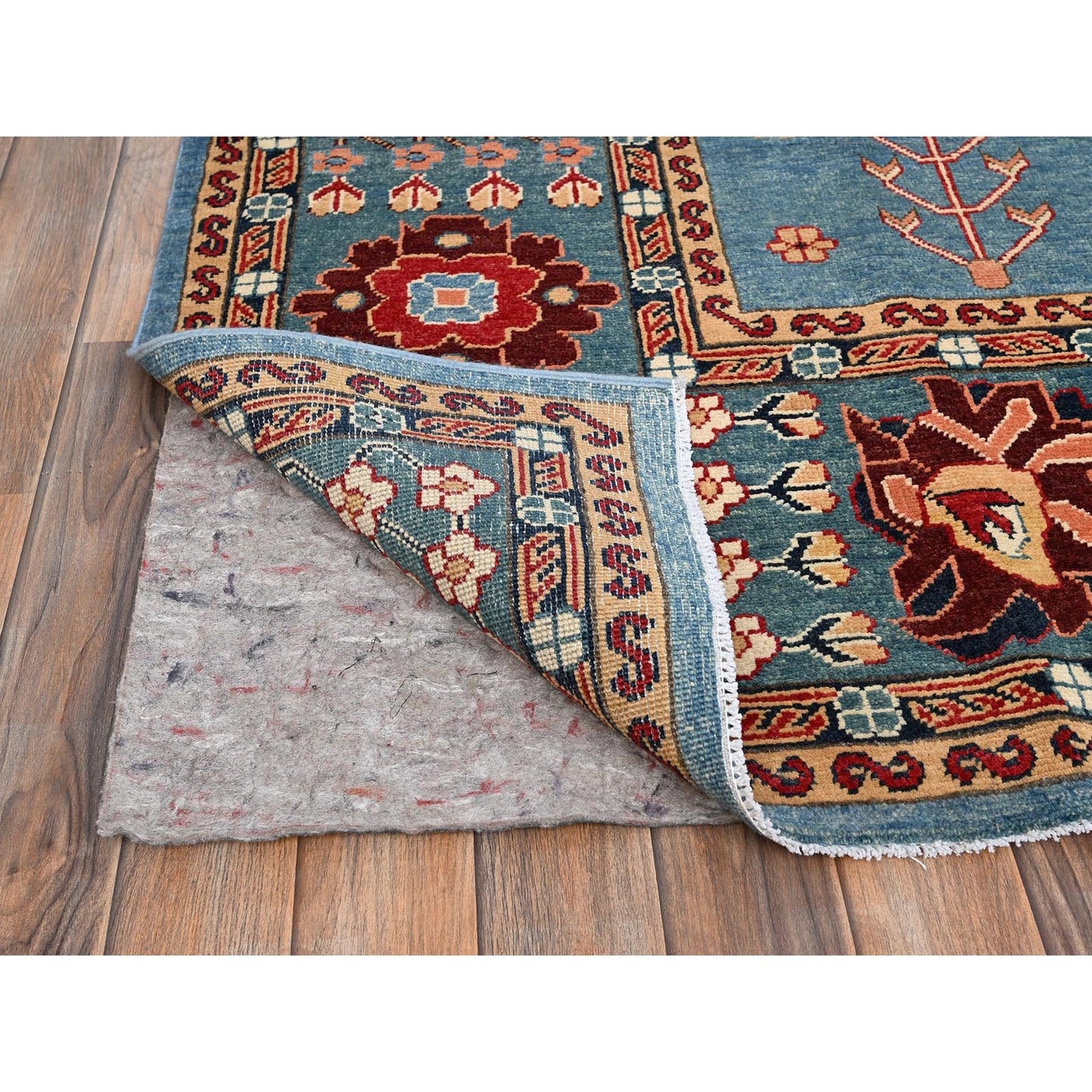 8'X10'4" Blue Wool Rug Afghan Peshawar Heris All Over Design Hand Knotted