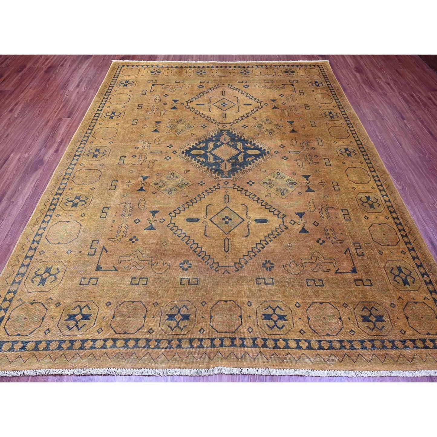 8'X9'5" Brown Overdyed Kazak Medallions Design Hand Knotted 100% Wool Rug