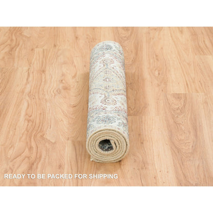 2'8"X6' Ivory Flower Rosettes Border Hand Knotted Runner Oriental Rug