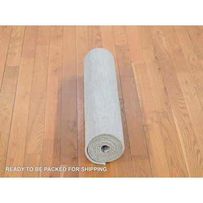 2'8"X9'1" Gray Modern Grass Design Hand Knotted Wool And Silk Runner Rug