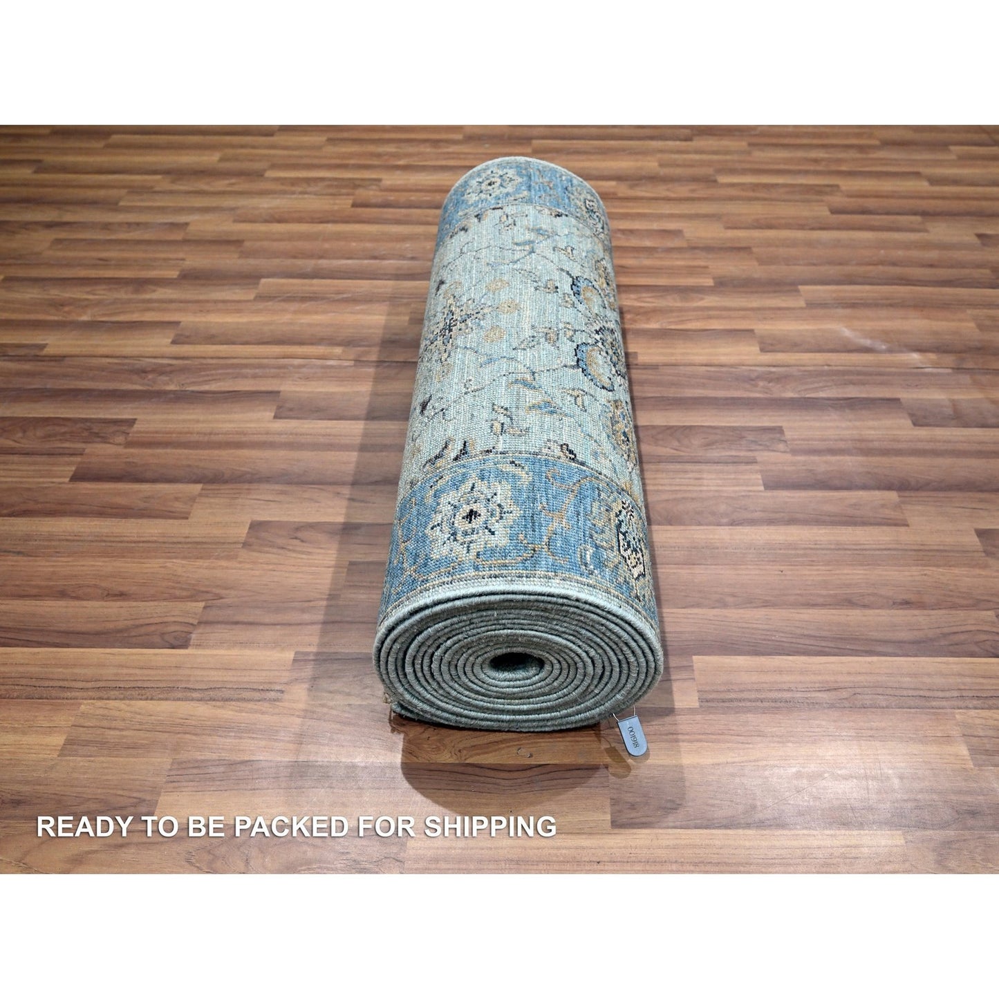 2'8"X24'1" Blue Agra Flower Design Pure Wool Hand Knotted Xl Runner Rug