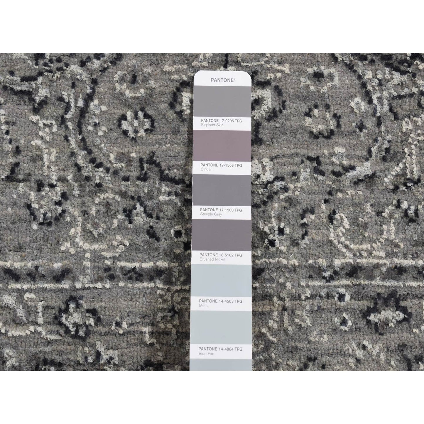 2'6"X6' Gray Zoroastrian Erased Design Silk/Wool Hand Knotted Runner Rug