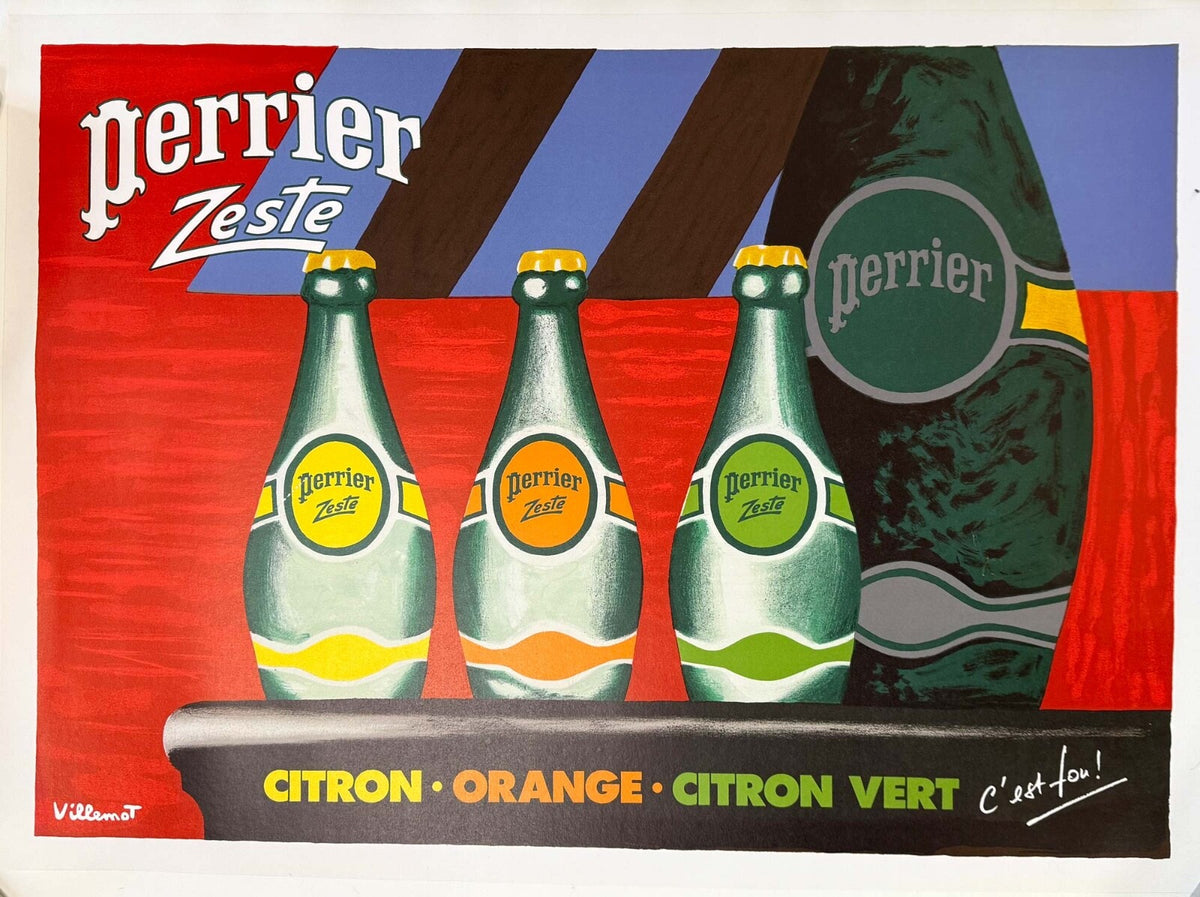 Villemot Bernard Vintage Poster Perrier Zeste Heavy Paper Linen