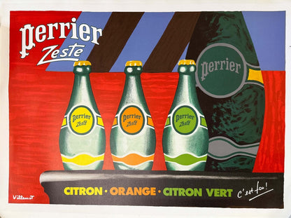 Villemot Bernard Vintage Poster Perrier Zeste Heavy Paper Linen