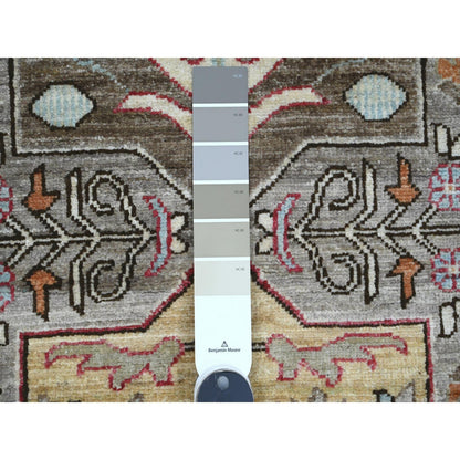 2'6"x11'5" Gray Caucasian Akstafa Design All Wool Hand Knotted Runner Rug