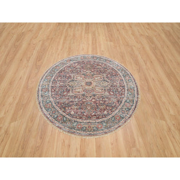 Rug 6'x6' Sangria Red Hand Knotted Pure Wool Heris Revival Round Oriental