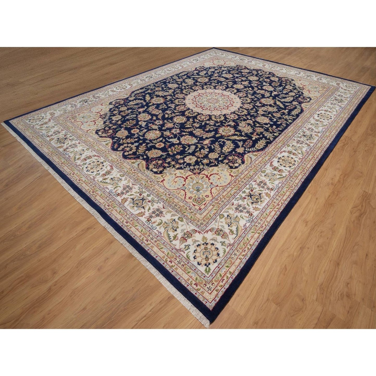 Polo Blue Wool & Silk Nain Hand Knotted Oriental Rug 11'7"x15'7