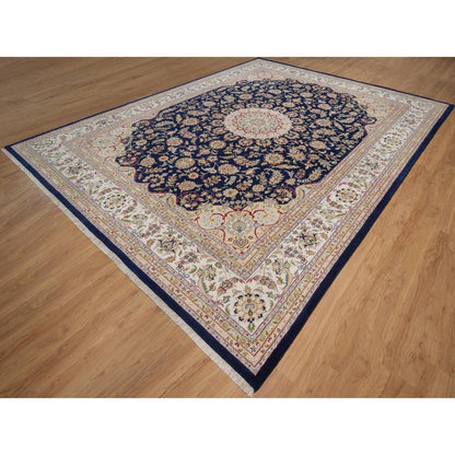 Polo Blue Wool & Silk Nain Hand Knotted Oriental Rug 11'7"x15'7