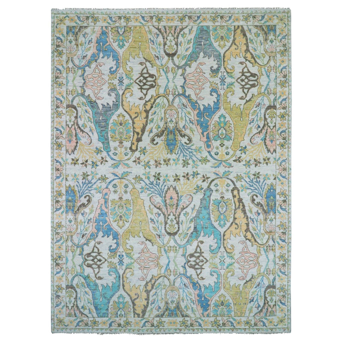10'4"X14' Snow Ivory Bidjar Garhus Design Hand Knotted Natural Wool Rug