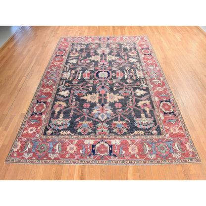 8'10"X11'10" Gray Afghan With Heris Rug All Over Design Hand Knotted Wool