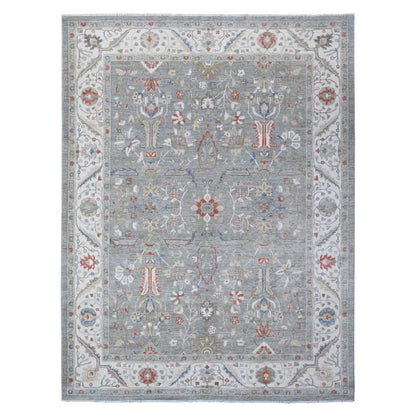 9'2"X11'10" Shark Gray Hand Knotted Heris All Over Design Peshawar Rug