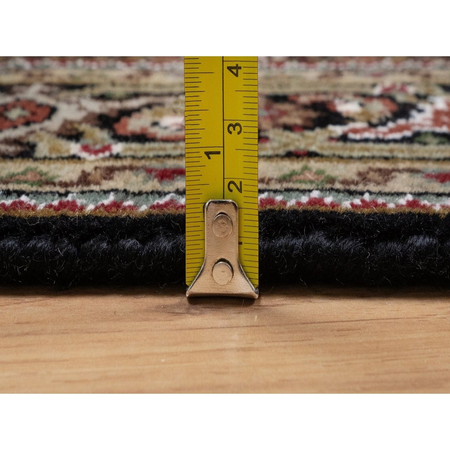 3'X5'4" Black Pure Wool Rug Tebraz Mahi With Medallion Design Hand Knotted