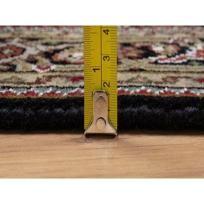 3'X5'4" Black Pure Wool Rug Tebraz Mahi With Medallion Design Hand Knotted