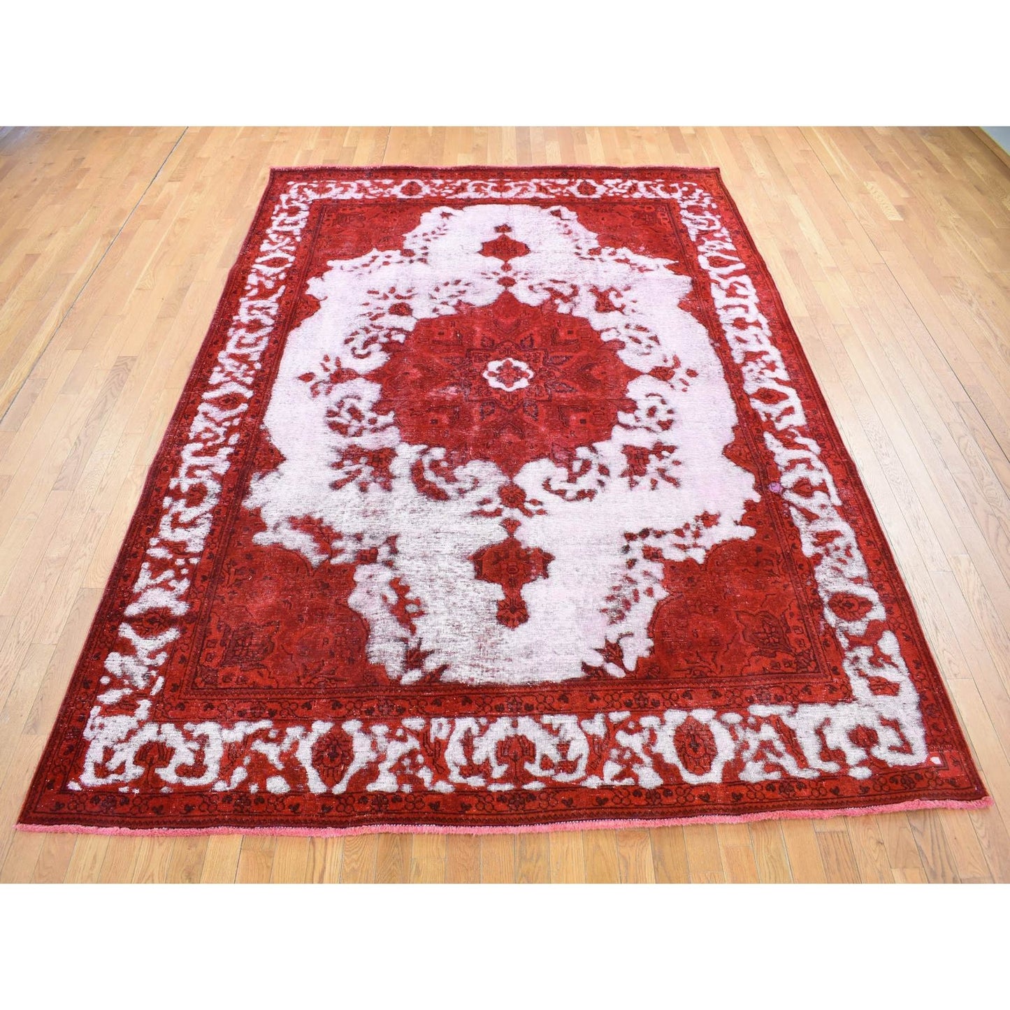 8'1"X11' Barn Red Overdyed Zoroastrian Tebraz Pure Wool Hand Knotted Rug