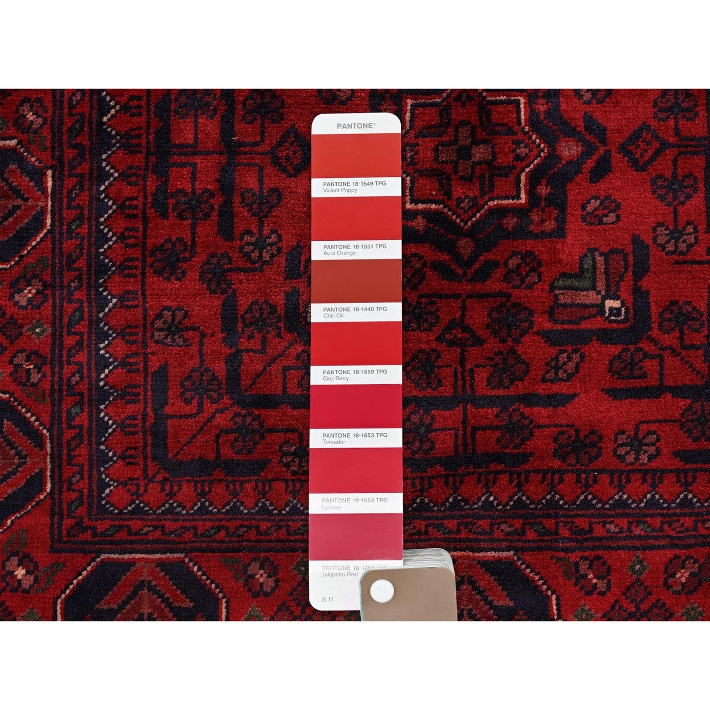 2'7"X3'10" Red Hand Knotted Afghan Khamyab Geometric Design Wool Sample Rug