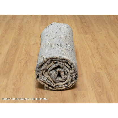 10'X14' Brown Broken And Erased Hand Knotted Silk And Wool Oriental Rug