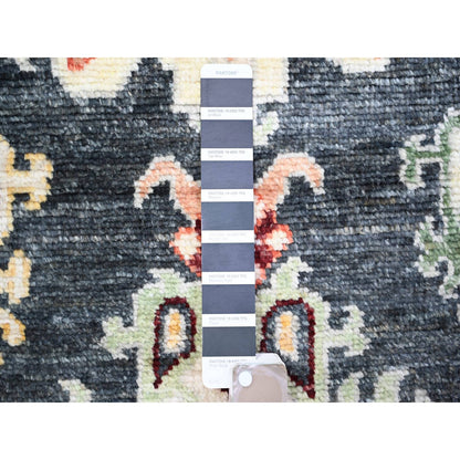 2'9"X9'9" True Black Wool Hand Knotted Afghan Angora Oushak Runner Rug