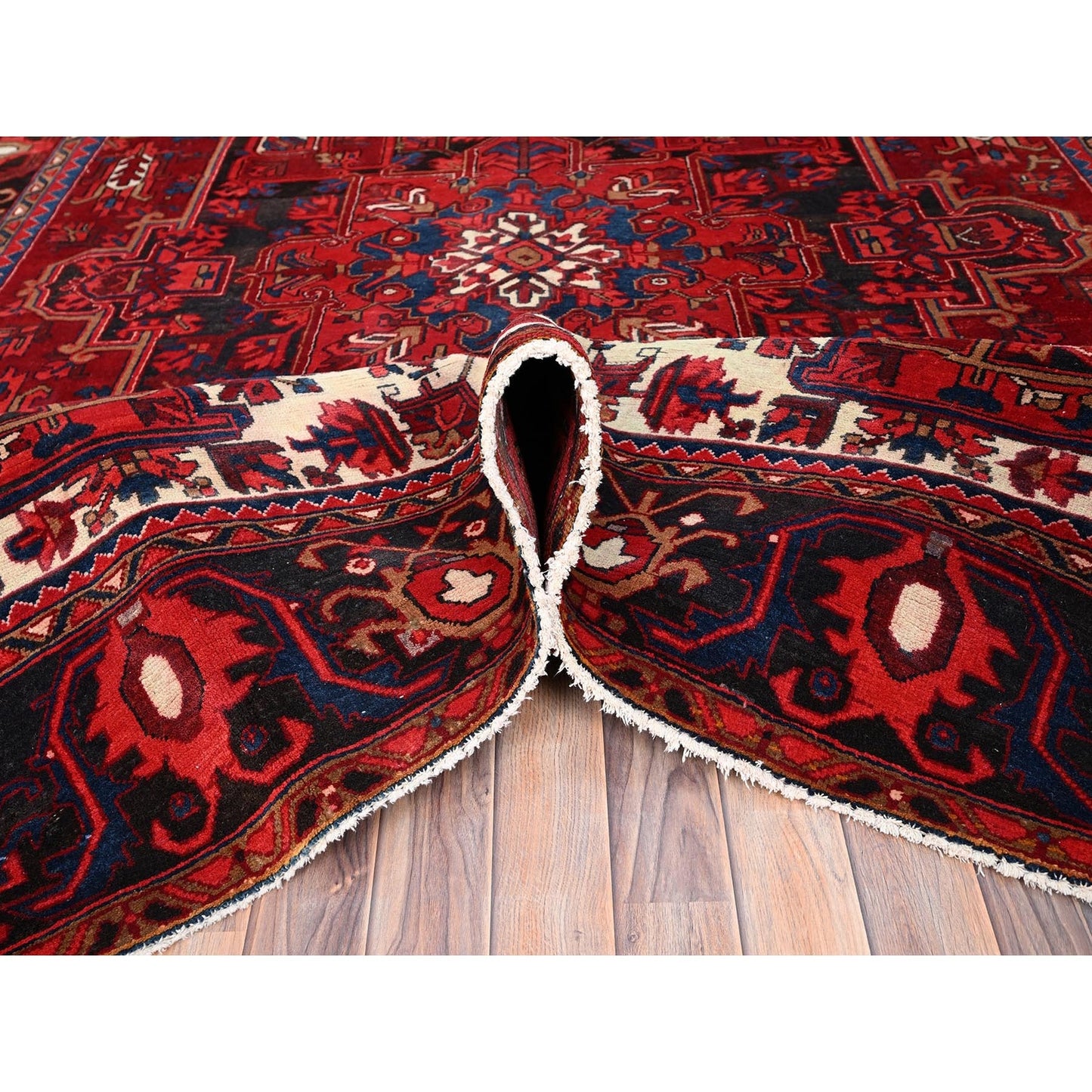7'10"X11'9" Red Hand Knotted Semi Antique Zoroastrian Heris Pure Wool Rug