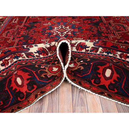 7'10"X11'9" Red Hand Knotted Semi Antique Zoroastrian Heris Pure Wool Rug