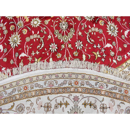 10'9"X10'9" Fire Brick Red Hand Knotted Silken 300 Kpsi Round Rug