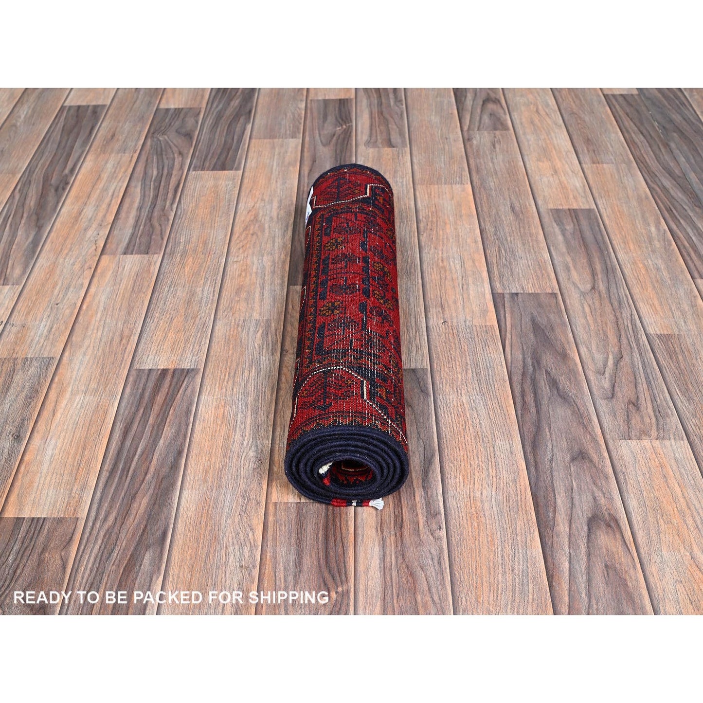 1'9"X4'9" Red Afghan Khamyab Geometric Pattern Hand Knotted Wool Runner Rug