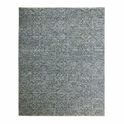 Rug 7'10"x10' Gray Intricate Geometric Design Wool and Silk Hand Knotted
