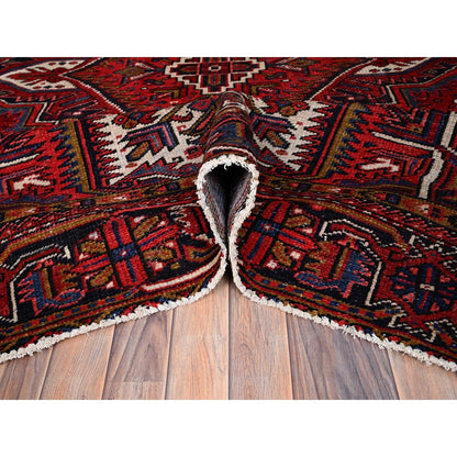 7'8"X11' Carmine Red Vintage Zoroastrian Heris Pure Wool Hand Knotted Rug