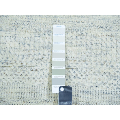 2'6"x6'1" Pale Smoke Gray Undyed Shiny Wool Hand Knotted Grass Runner Rug