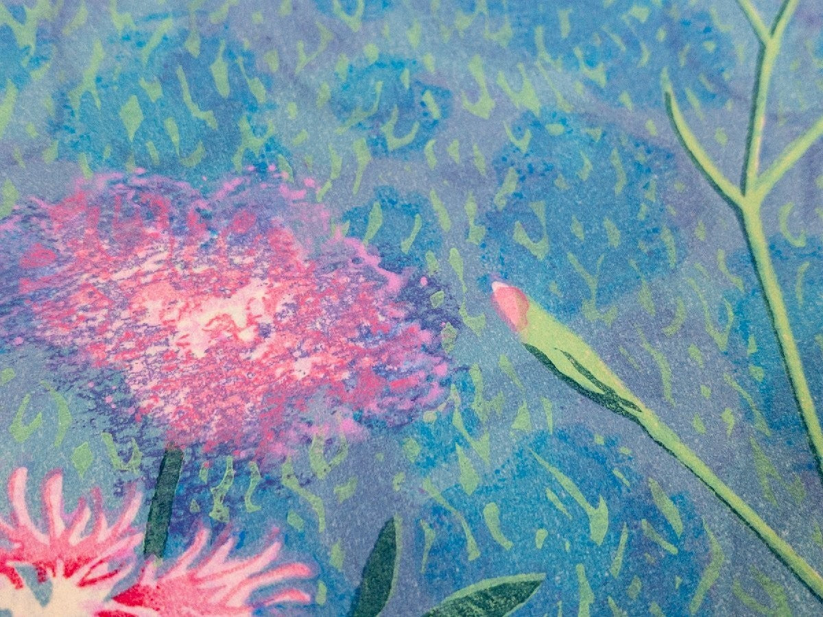 Munenori Makino Nadeshiko Flowers 1989 Japanese Woodblock Print Signed Sheet
