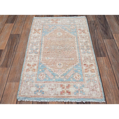 1'9"X3'1" Peach Color Wool Rug Anatolian Village Design Hand Knotted Mat