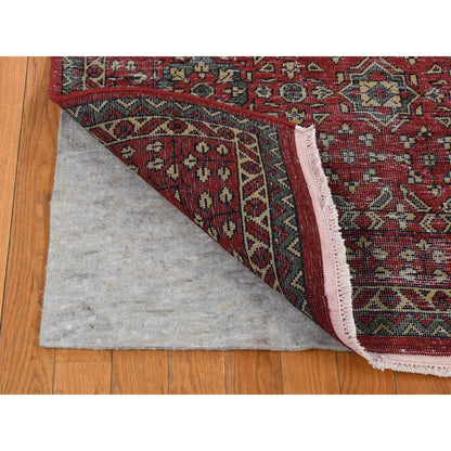 9'X12' Red Vintage Look Mamluk Worn Wool Hand Knotted Rug