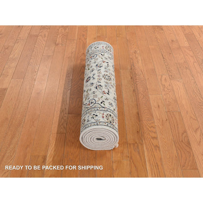 2'9"X8'6" White Nain With Center Motif Flower Design Runner Oriental Rug