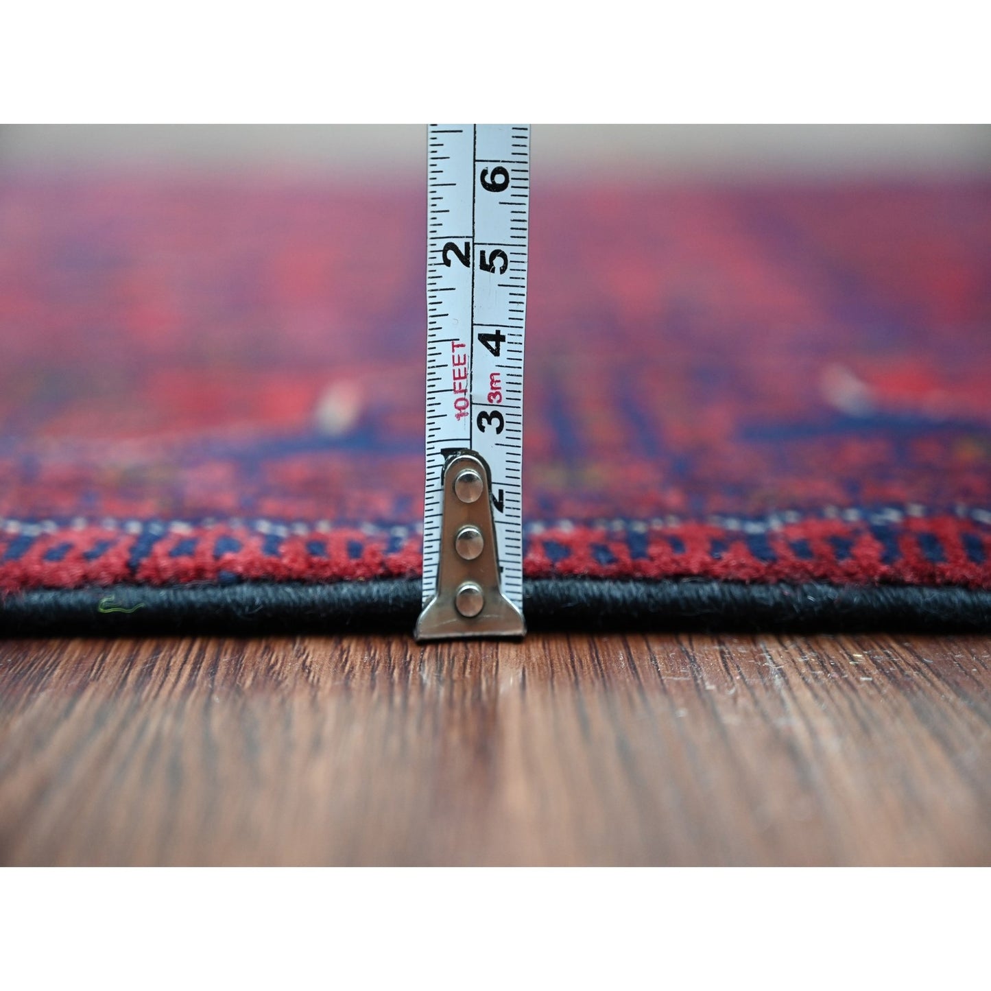 2'8"X16'3" Vermilion Red Afghan Khamyab Pure Wool Hand Knotted Runner Rug