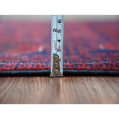 2'8"X16'3" Vermilion Red Afghan Khamyab Pure Wool Hand Knotted Runner Rug