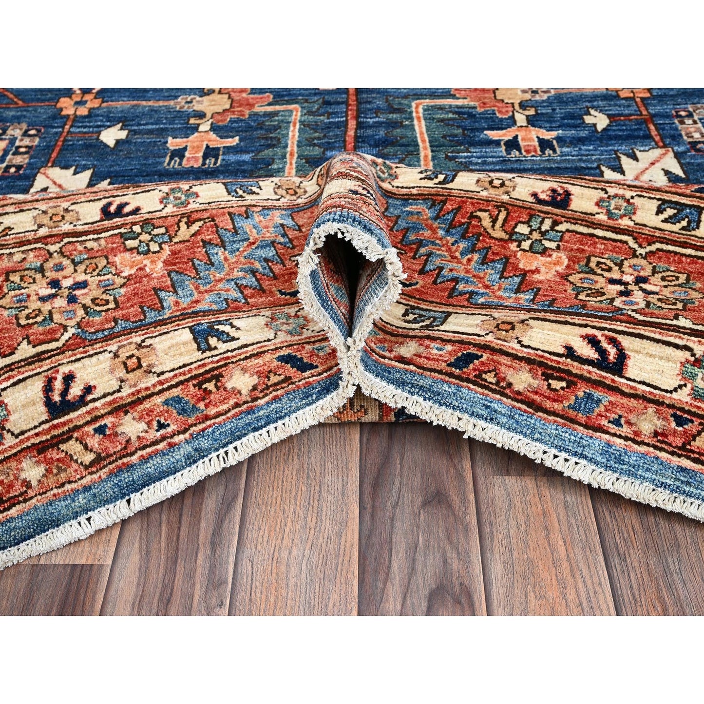 10'X13'10" Imperial Blue Heris All Over Design Soft Wool Hand Knotted Rug
