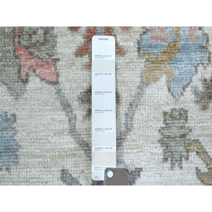2'8"X11'8" Ivory Leaf Design Hand Knotted Angora Oushak Wool Runner Rug