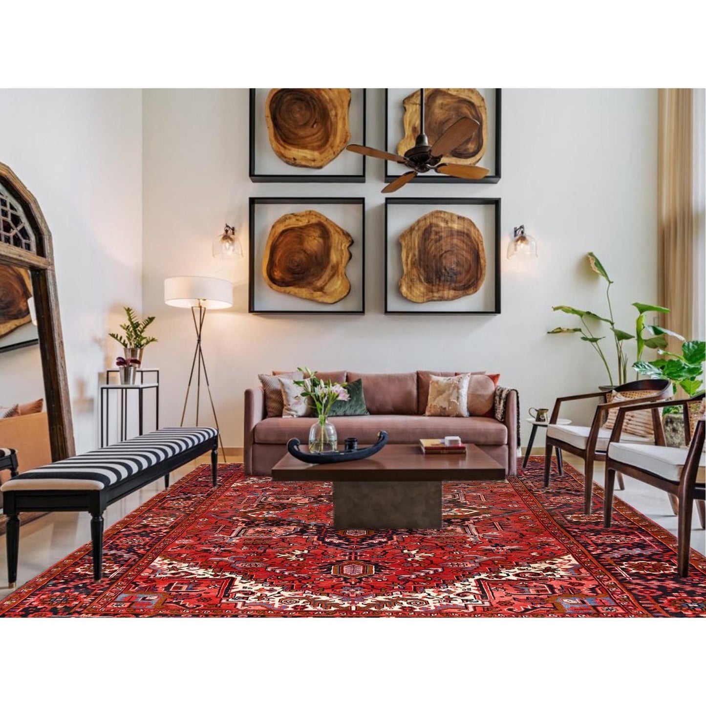 7'5"X10'10" Red Pure Wool Hand Knotted Semi Antique Zoroastrian Heris Rug