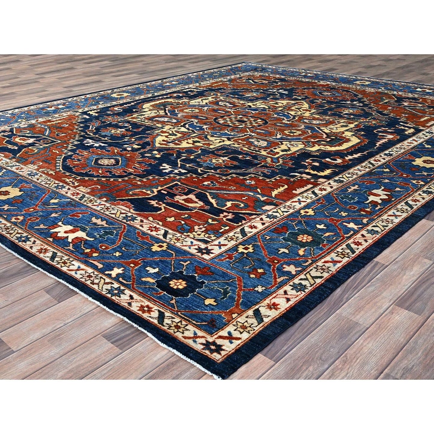 9'2"X11'8" Blue Hand Knotted Afghan Peshawar Seerape Heris Oriental Rug