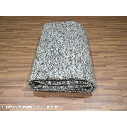 9'X12'2" Carbon Gray Kohinoor Herat Pattern Hand Knotted Soft Wool Rug