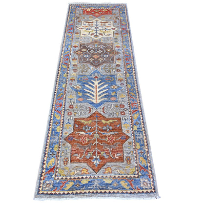 2'6"X7'9" Gray Fine Aryana Caucasian Ashtafa Hand Knotted Oriental Rug